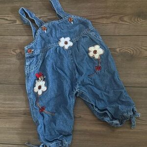 Infant vintage Minnie Mouse  Denim Overalls with Floral Embroidery